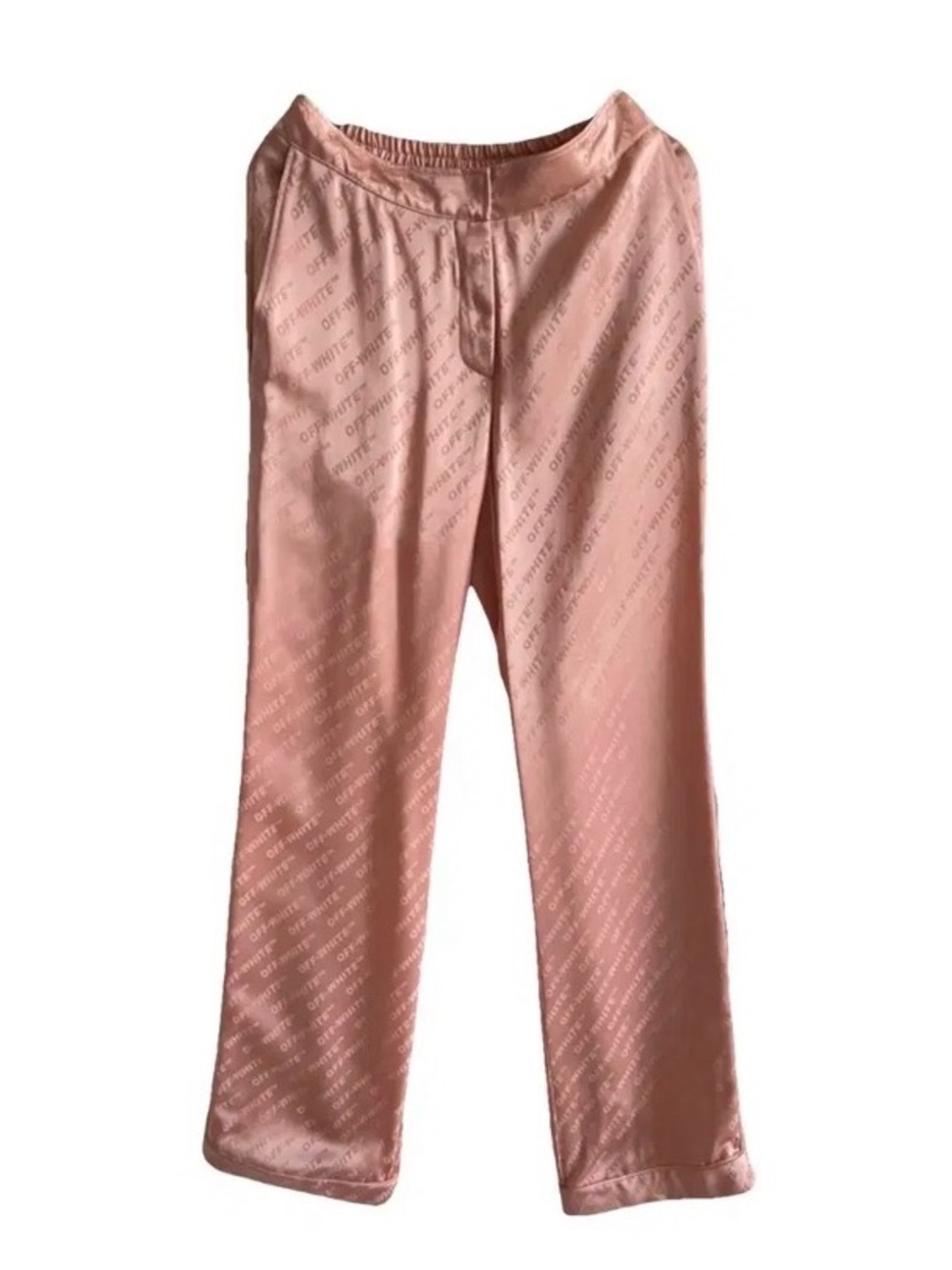 Womens Off White LOGO Pink Satin Lounge Pants